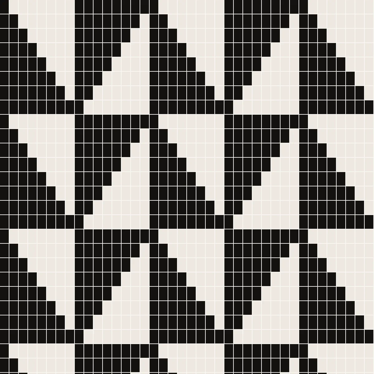 Motif géométrique de tapestry crochet, triangles noirs sur fond blanc écru