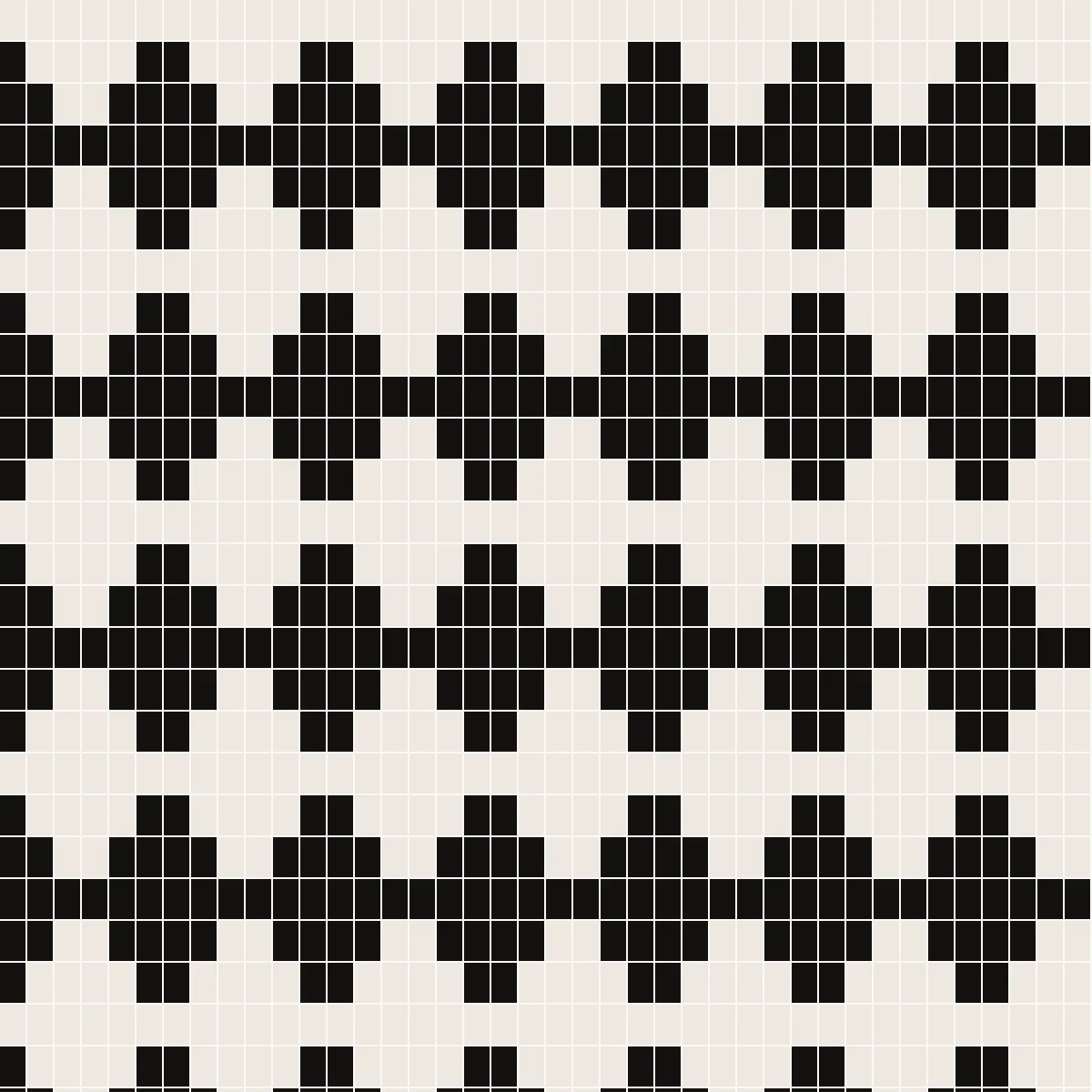 Motif géométrique de tapestry crochet en brides, losanges noirs sur fond blanc écru